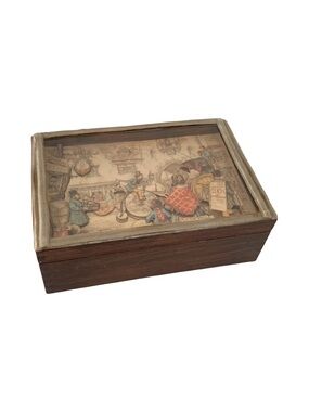 Vintage 1960s Anton Pieck 3D print in Wooden Hinged Shadow Box With Lid